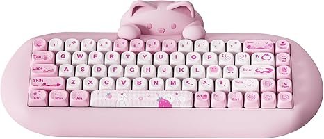 YUNZII C68 Wireless Mechanical Keyboard,65% Layout,Hot Swap,Triple Mode BT5.0/2.4G/Wired, RGB Backlit NKRO,Cute Cat Silicone Ergonomic Design for Win/Mac (Pink, Milk Switch)